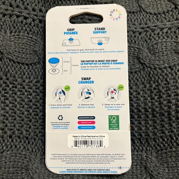 NIP NWT Popsockets Popgrip for cellphone clear with glitter - Picture 2 of 7